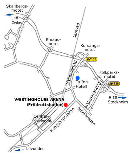 Kartskiss. Position av Westinghouse Arena